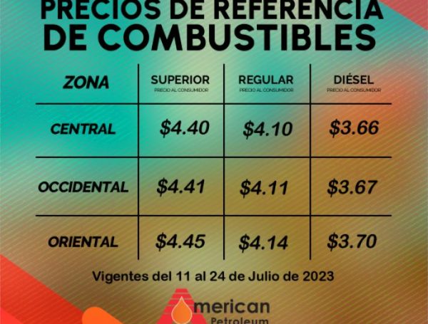 Precios de referencia del combustible en El Salvador, vigentes del 11 al 24 de julio de 2023.